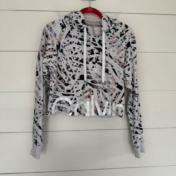 Calvin Klein Women’s Small Cropped Leopard Hoodie - Picture 1 of 6